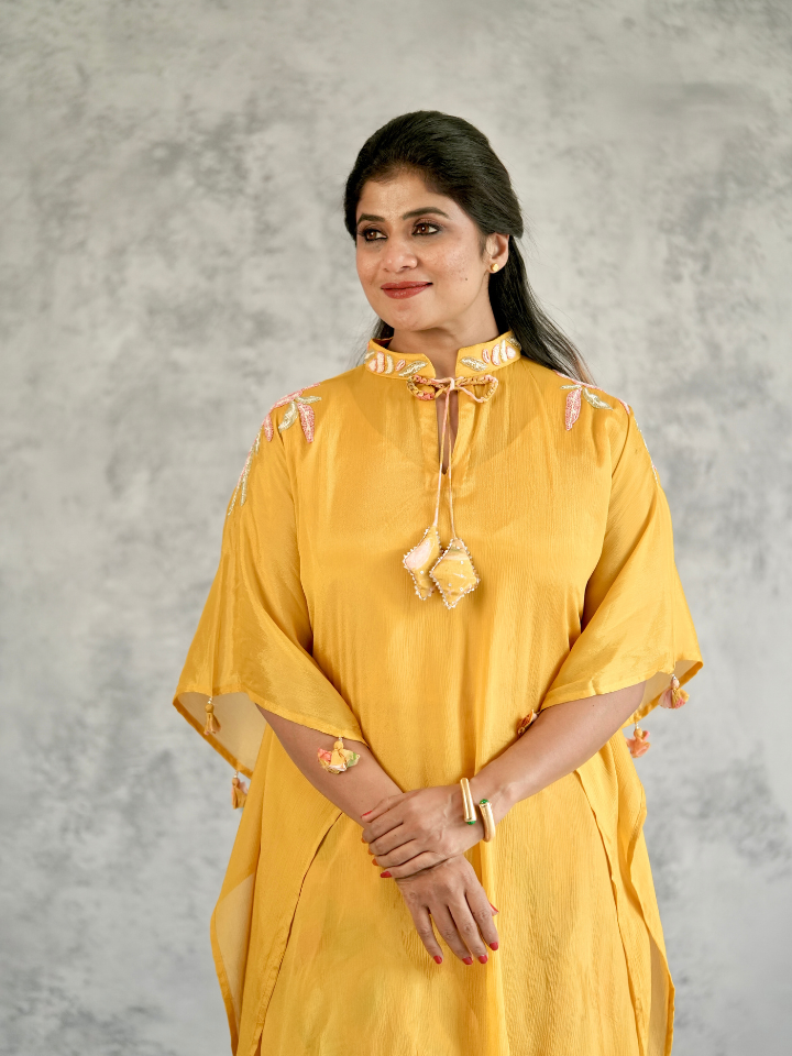 Mustard Embroidered Kaftan Co-ord Set