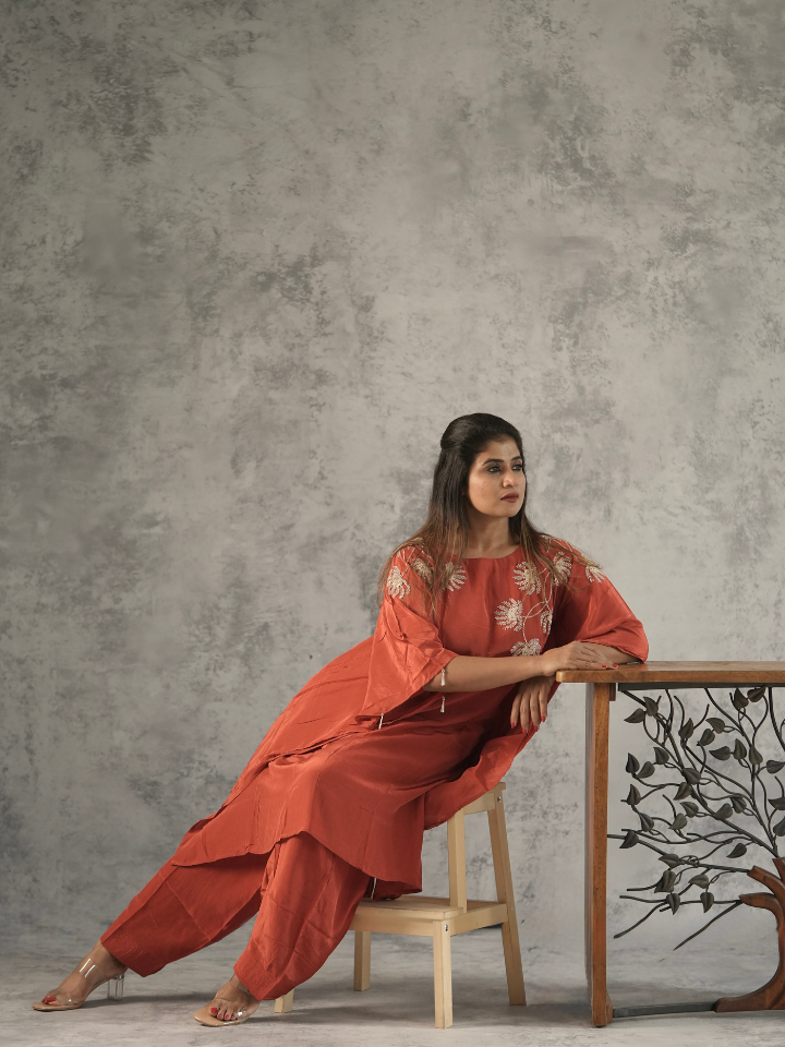 Rust Palm Embroidered Co-ord Set