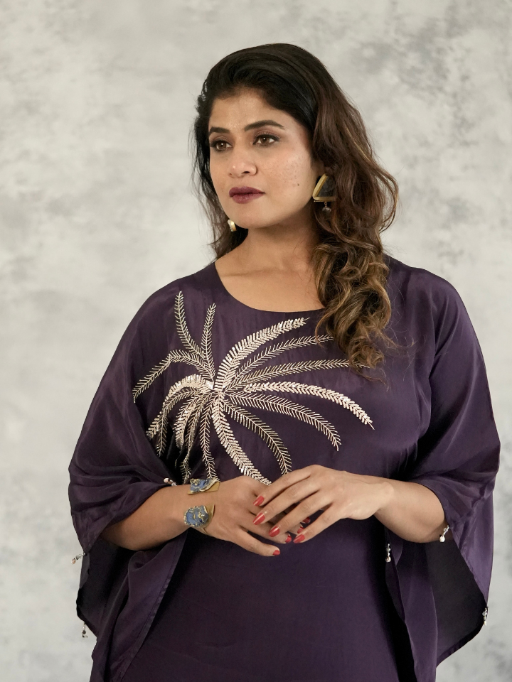 Palm Embroidered Kaftan Set