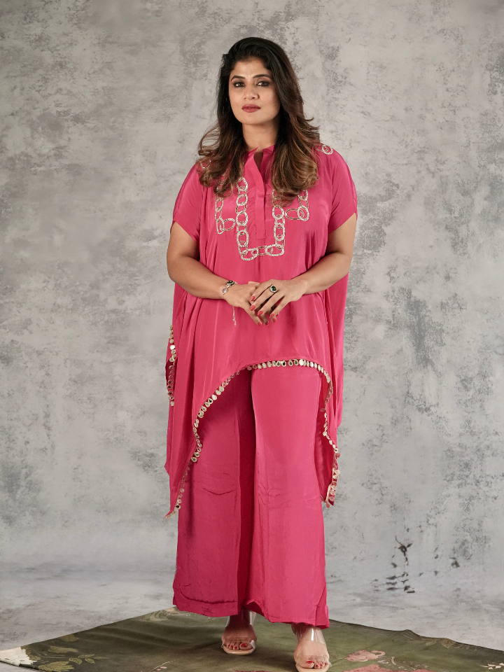 Fuchsia Chain Embellished Kaftan Co-ord Set