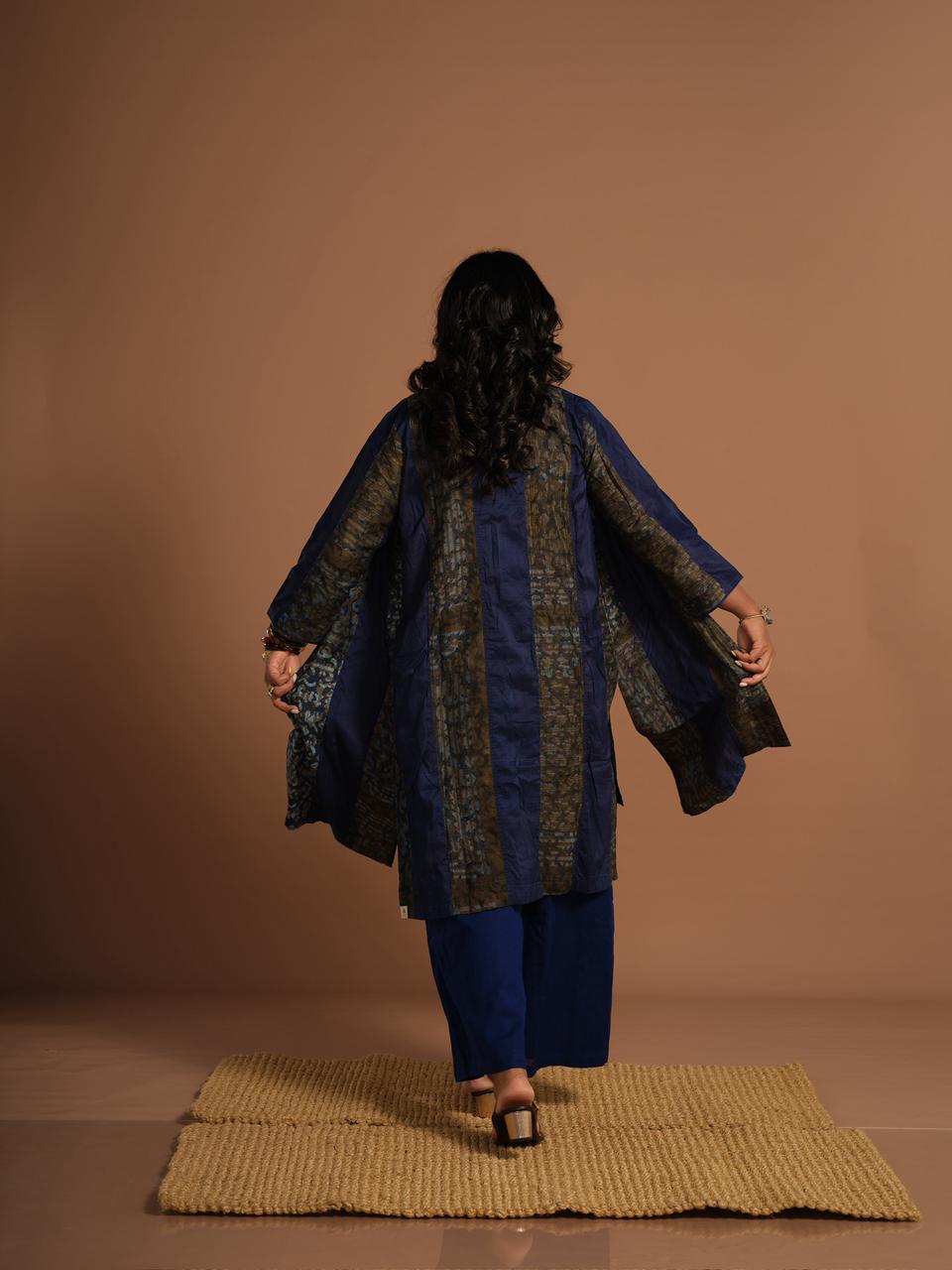 Indigo Blue Handcrafted Printed Cotton Overlay Jacket for Women | Ethnic Layering Shrug | Raw & Rare Designs