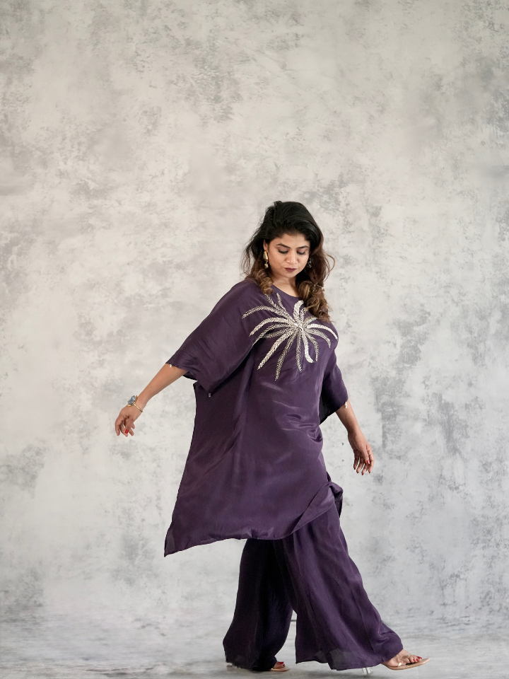 Palm Embroidered Kaftan Set