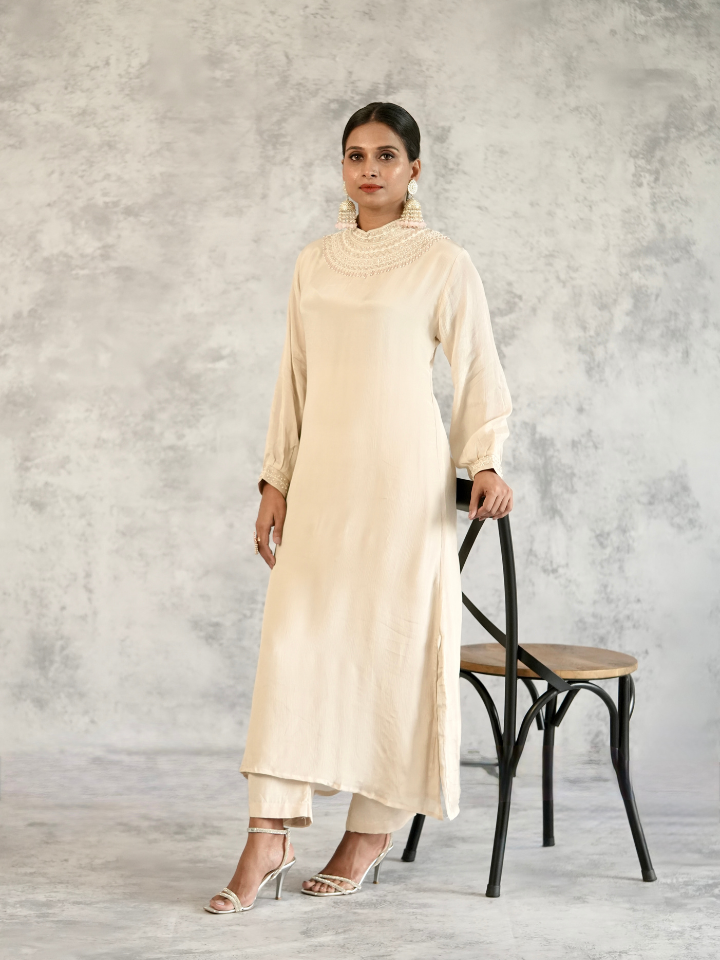 Embellished High-Neck Kurta Set