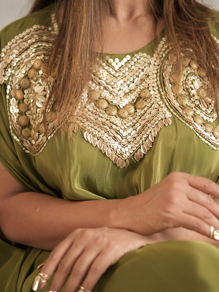 Coin Embellished Kaftan Dress
