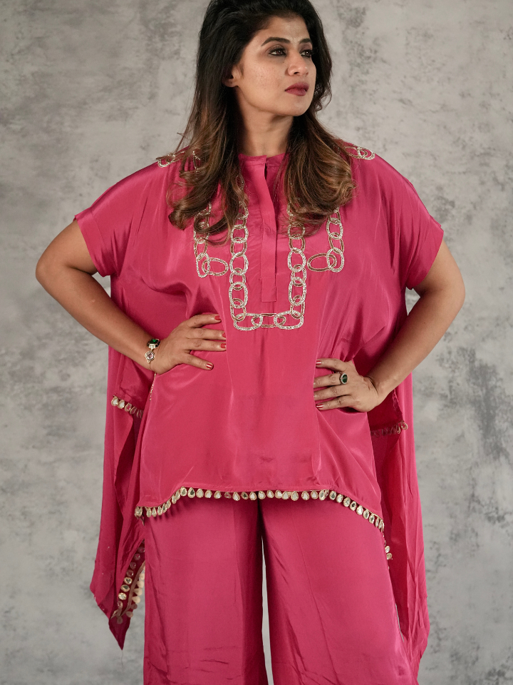 Fuchsia Chain Embellished Kaftan Co-ord Set