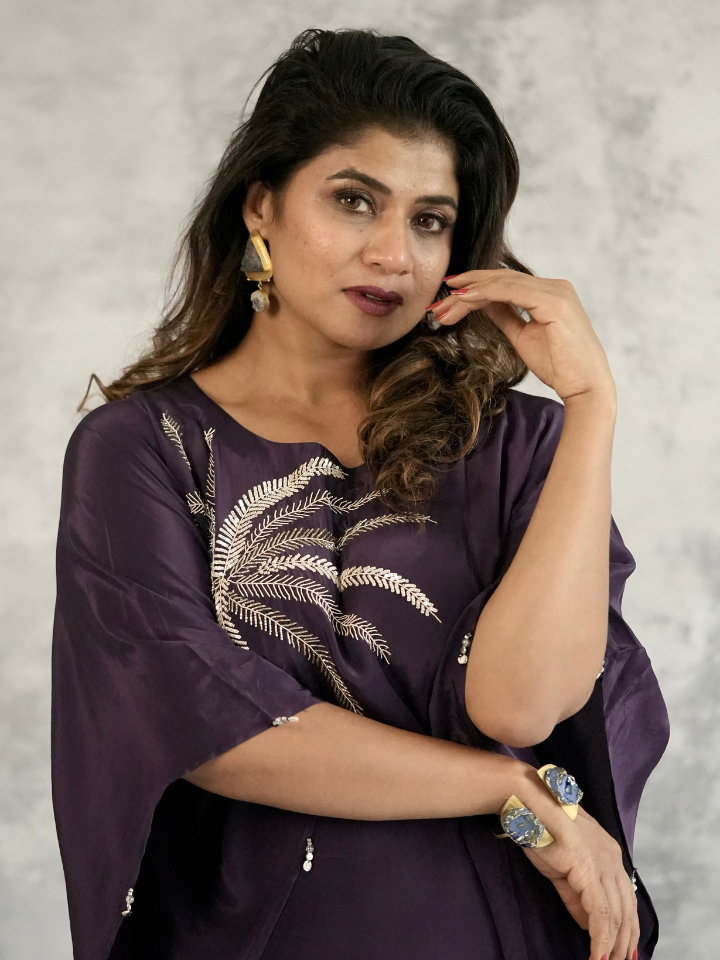 Palm Embroidered Kaftan Set