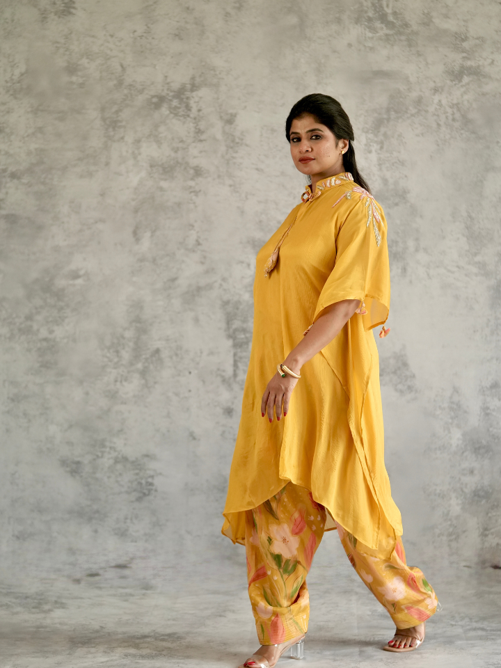 Mustard Embroidered Kaftan Co-ord Set