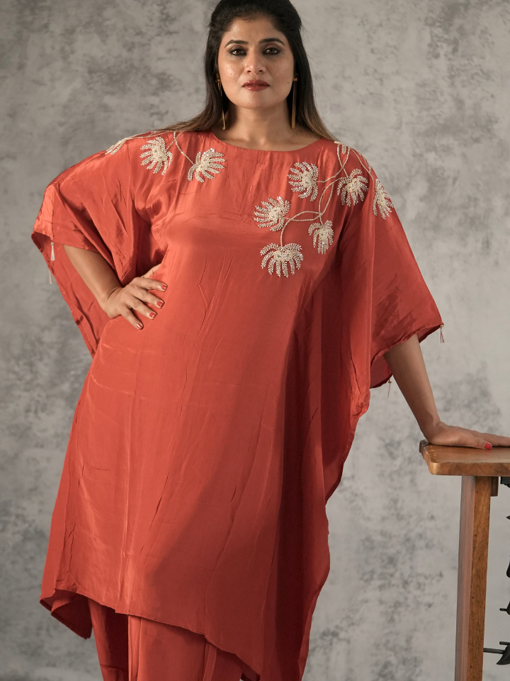 Rust Palm Embroidered Co-ord Set