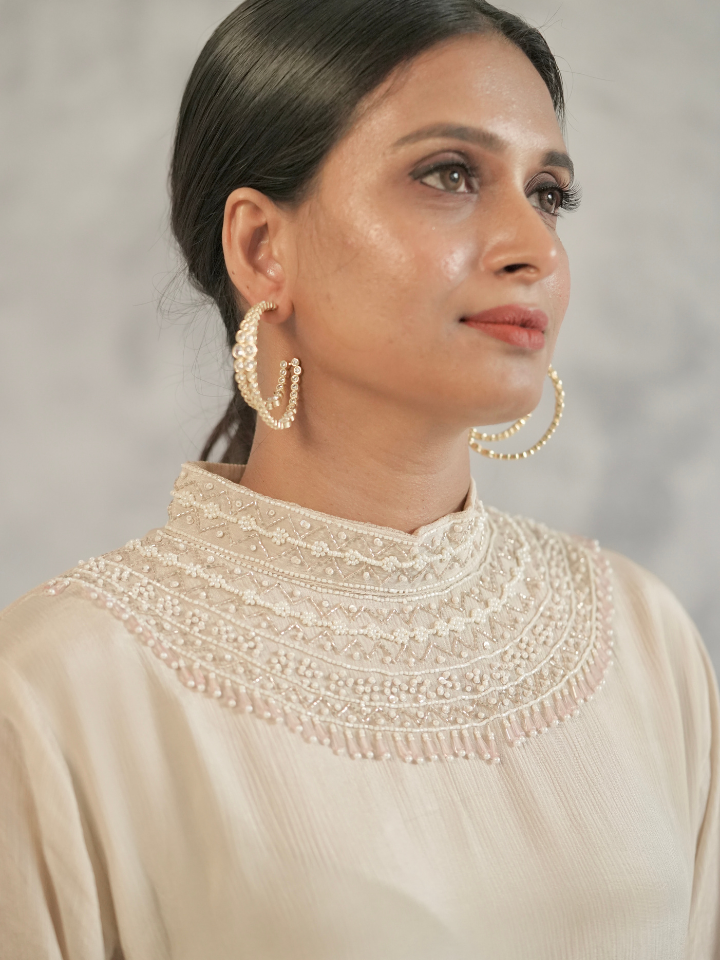 Embellished High-Neck Kurta Set