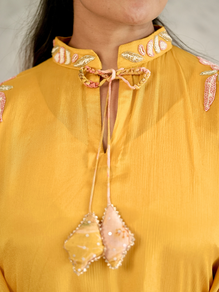 Mustard Embroidered Kaftan Co-ord Set