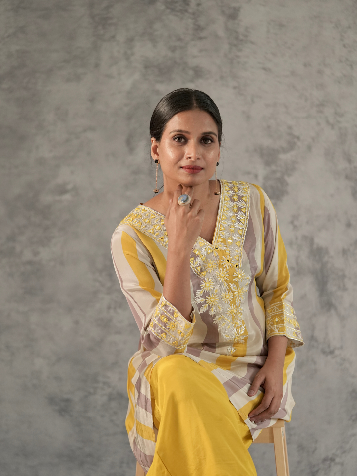 Sunbeam Striped Embroidered Kurta Set
