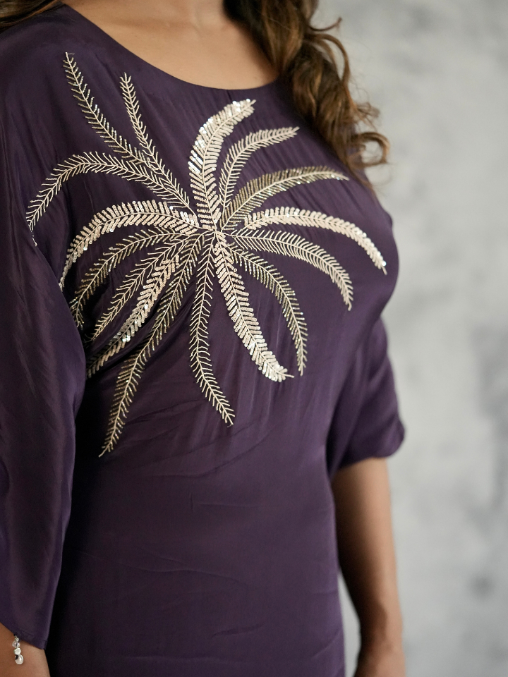 Palm Embroidered Kaftan Set