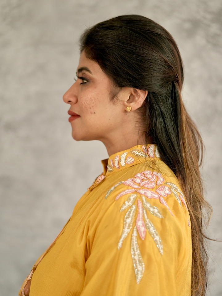 Mustard Embroidered Kaftan Co-ord Set