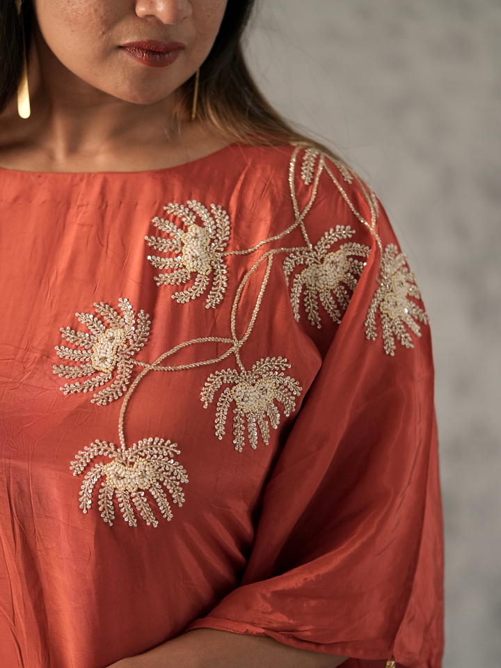 Rust Palm Embroidered Co-ord Set
