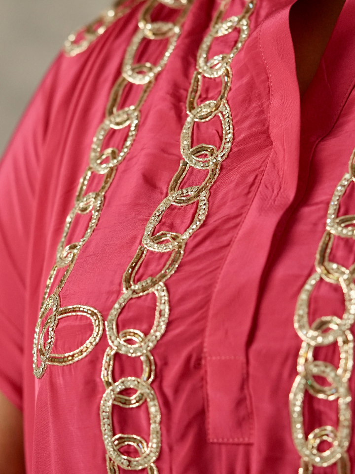 Fuchsia Chain Embellished Kaftan Co-ord Set