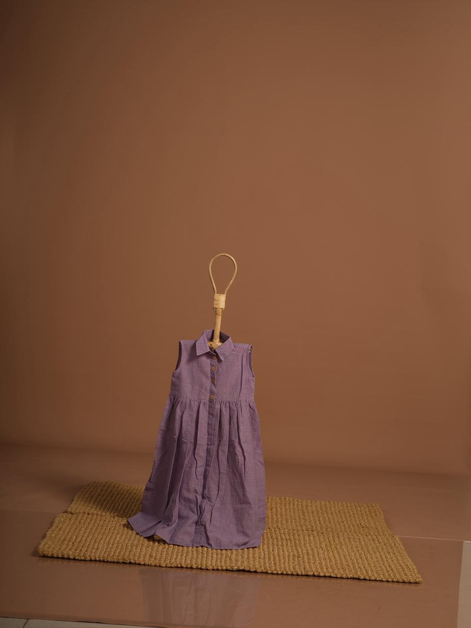 Lavender Cotton Sleeveless Collared Dress for Girls