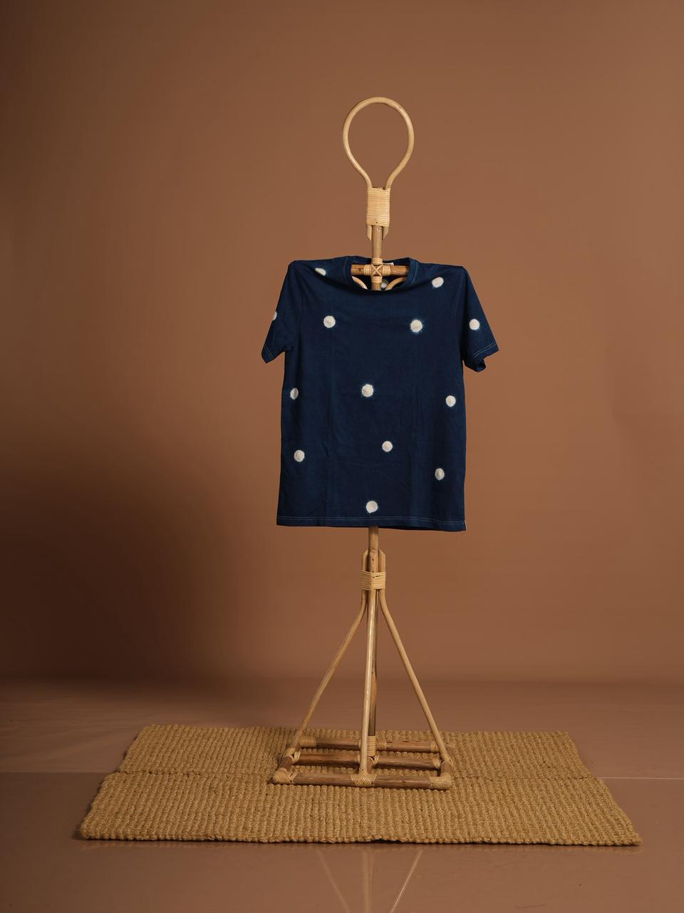 Indigo Hand-Dyed Polka Dot Cotton T-Shirt