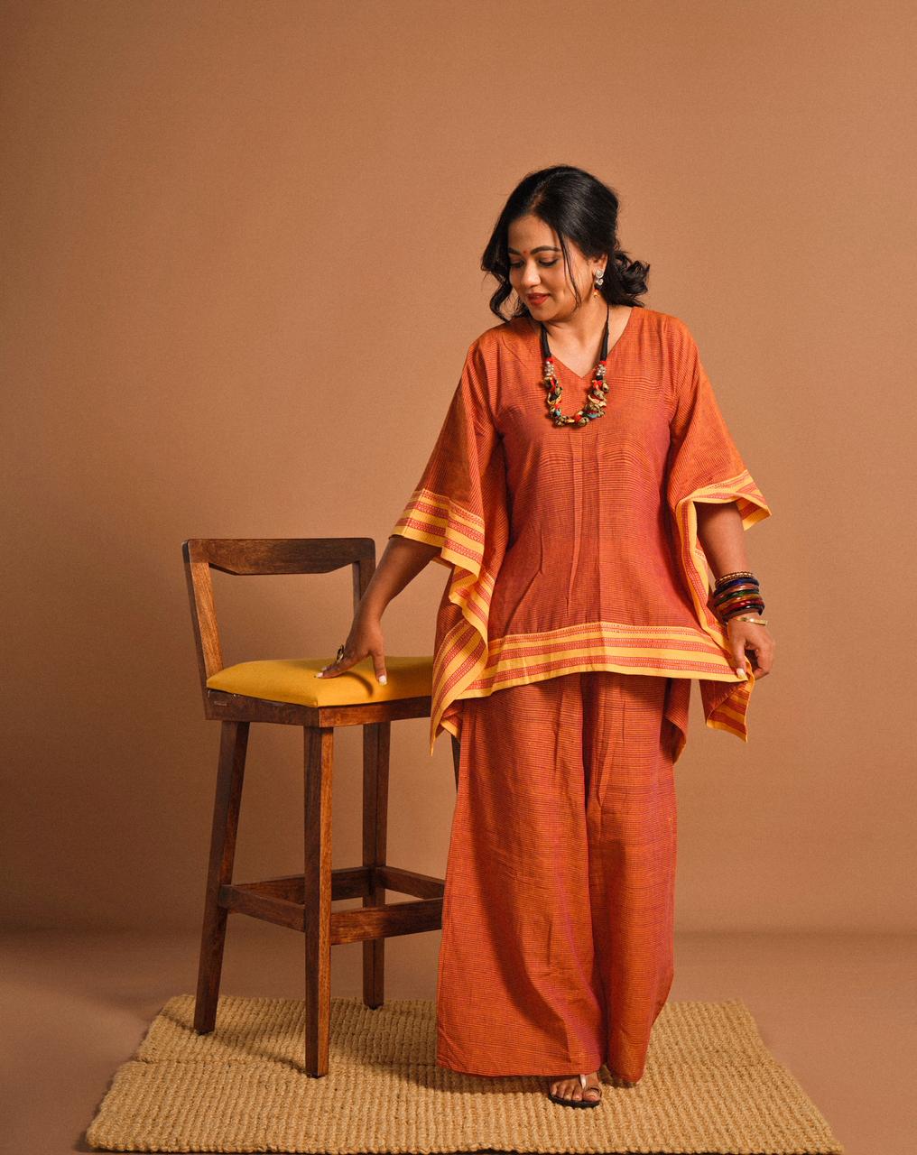 Organic Cotton Co-ord Set – Handcrafted Rust Orange Relaxed Fit Top & Pants