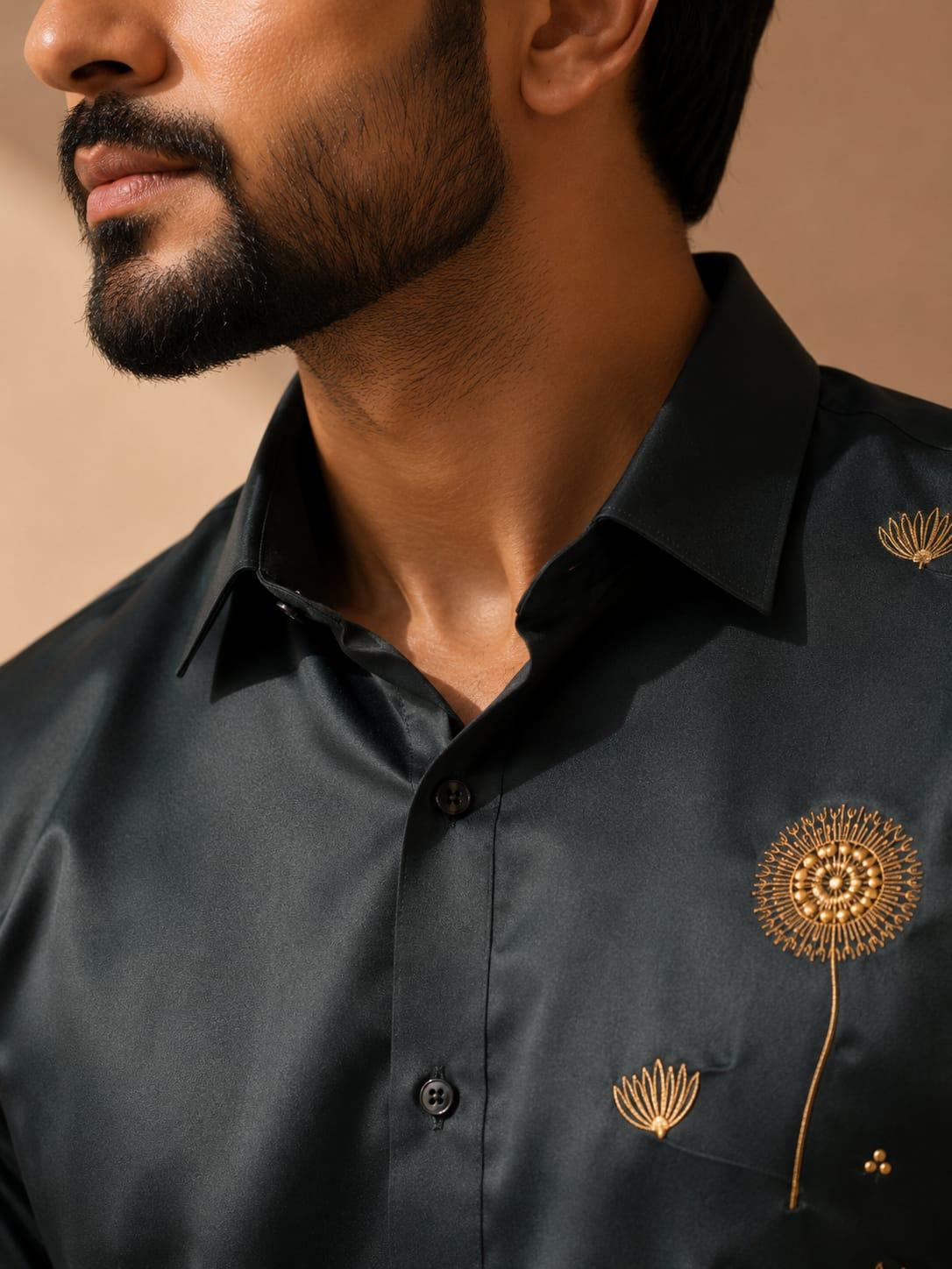 Embroidered Motif Statement Shirt Grey