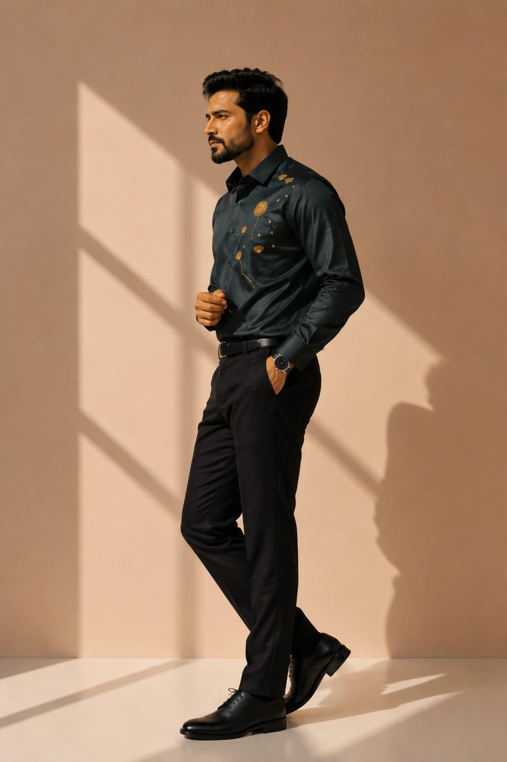 Embroidered Motif Statement Shirt Grey