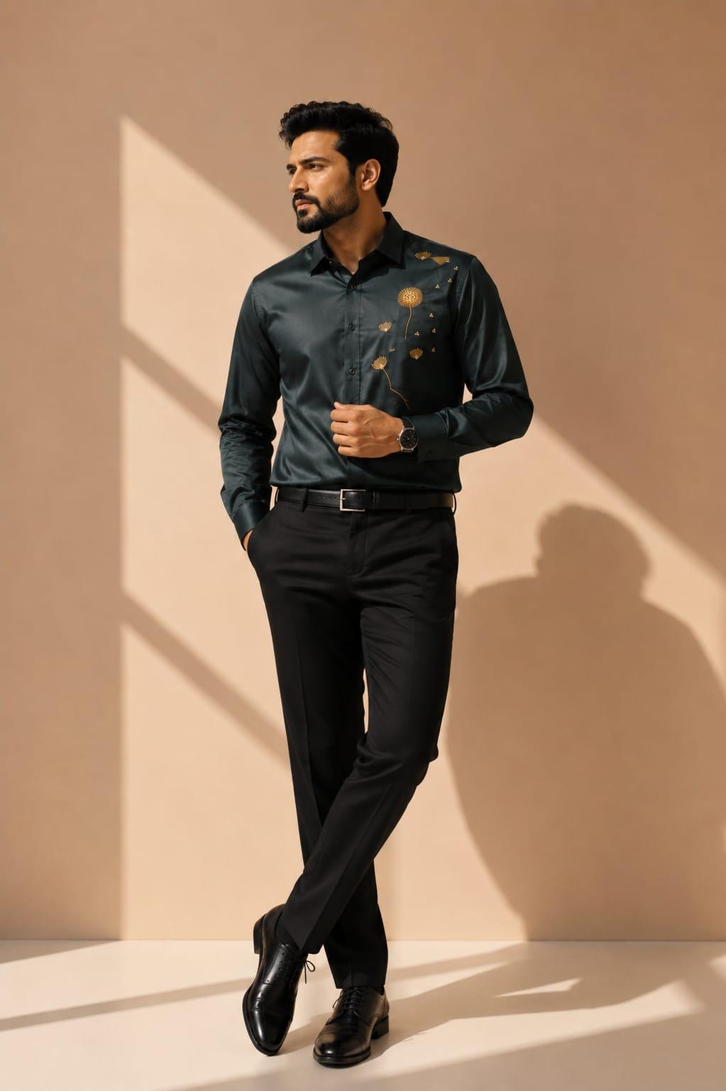 Embroidered Motif Statement Shirt Grey