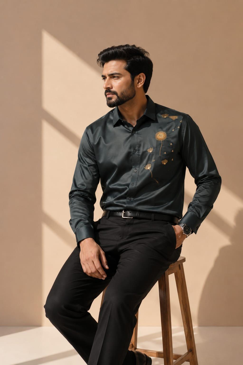 Embroidered Motif Statement Shirt Grey
