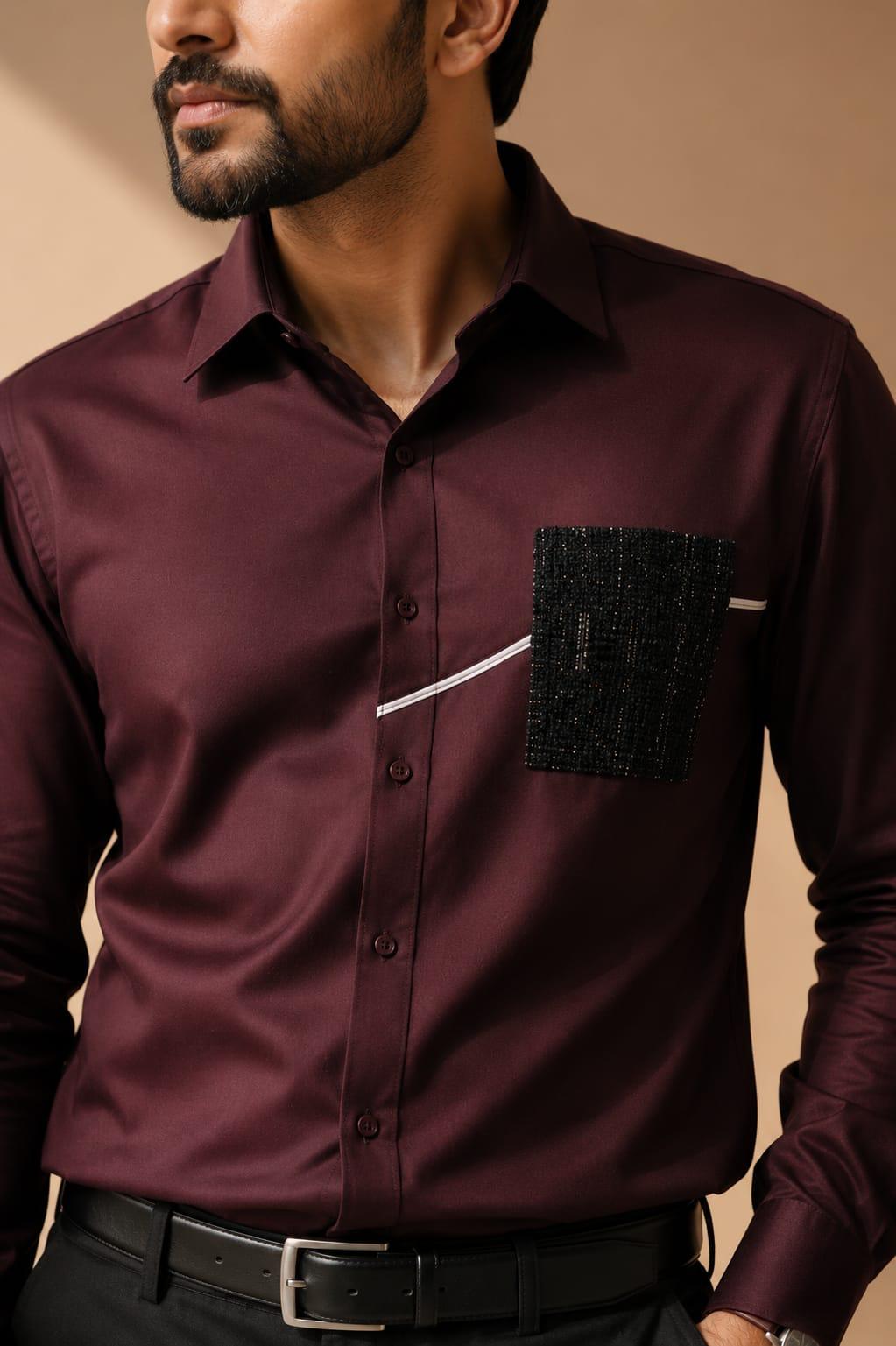 Sequin Accent Contemporary Shirt Wine