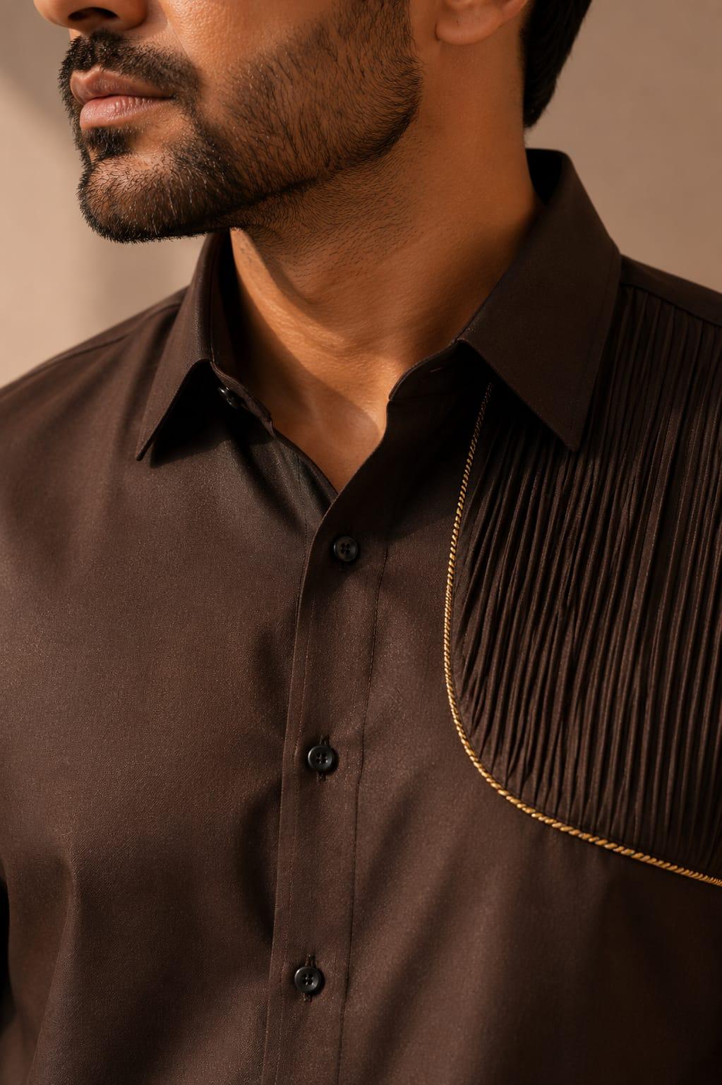 Sequin Accent Contemporary Shirt Brown