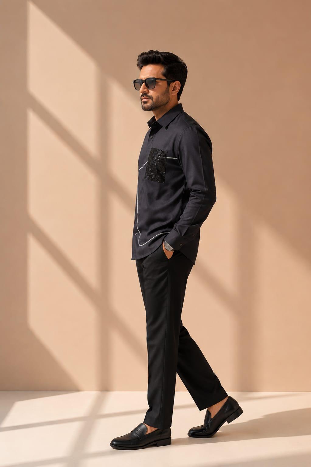 Sequin Accent Contemporary Shirt Black