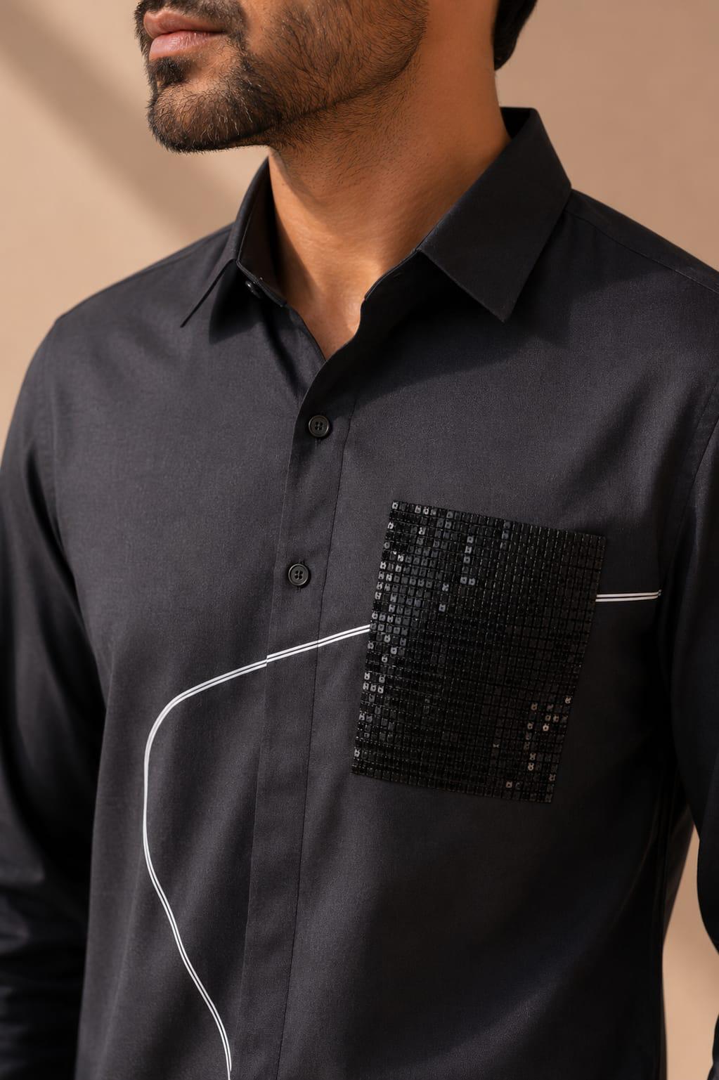 Sequin Accent Contemporary Shirt Black