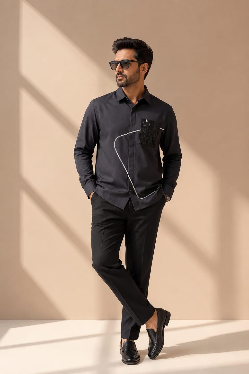 Sequin Accent Contemporary Shirt Black