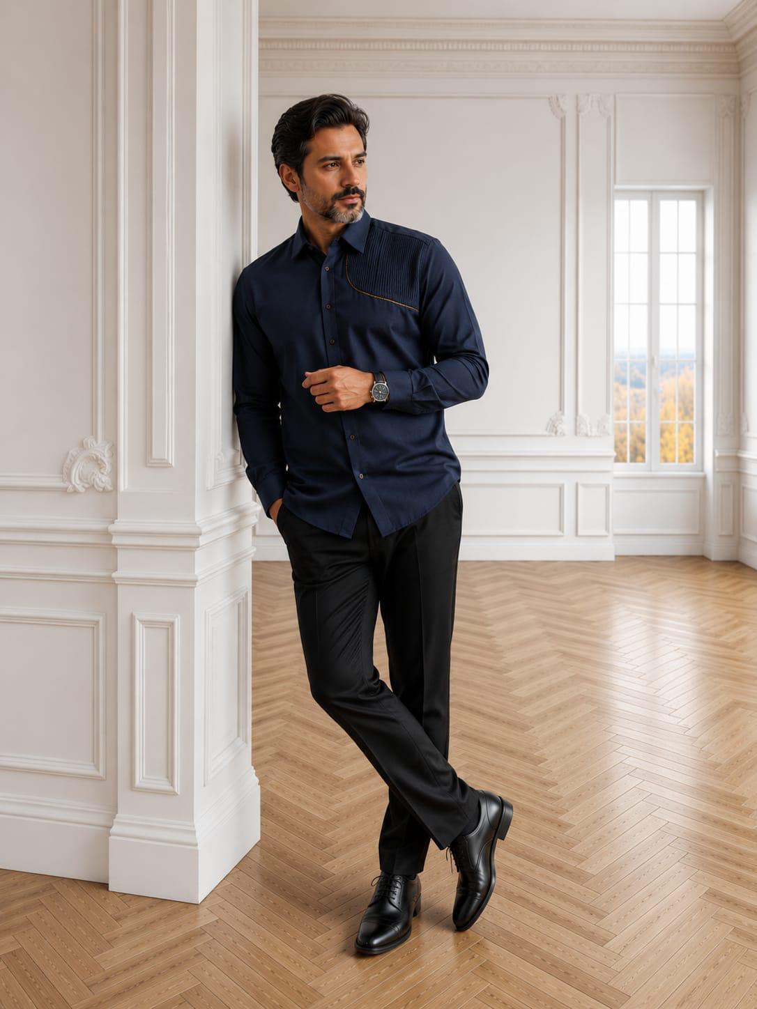 Sequin Accent Contemporary Shirt blue