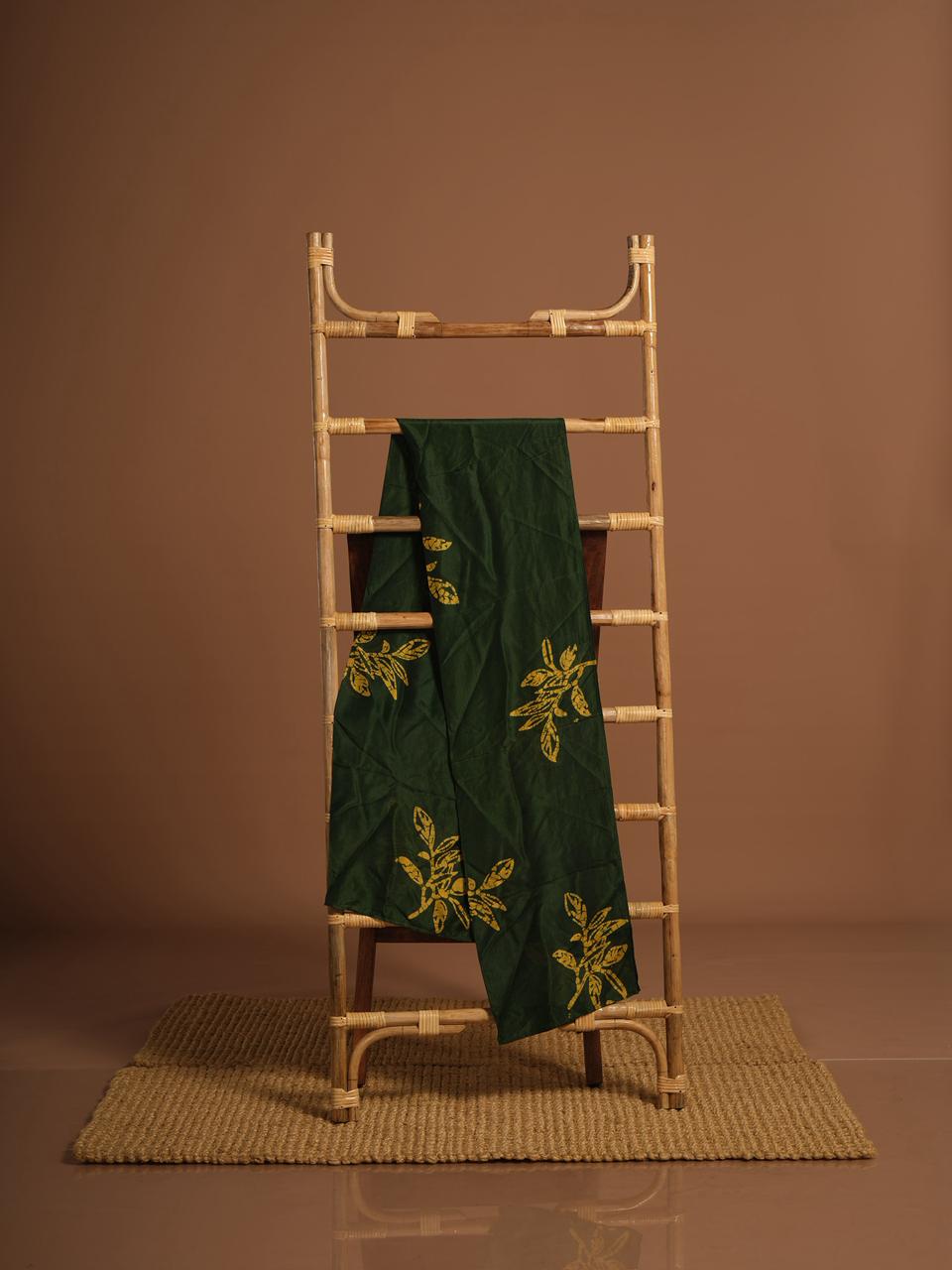 Emerald Green Botanical Silk Scarf – Hand-Block Floral Print