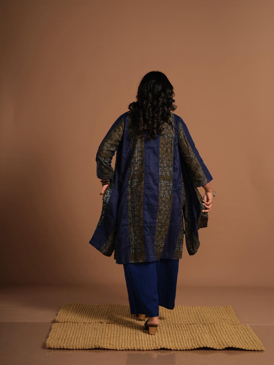 Indigo Blue Handcrafted Printed Cotton Overlay Jacket for Women | Ethnic Layering Shrug | Raw & Rare Designs