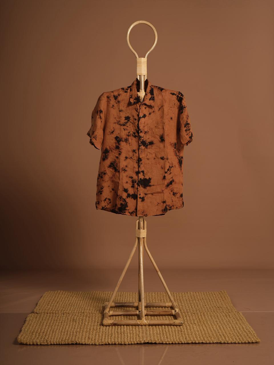 Rust Brown Hand-Dyed Cotton Half Sleeve Shirt | Sustainable Artisan Fashion
